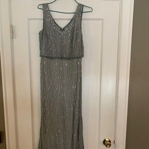 Floor length Adrianna Papell grey sequin dress